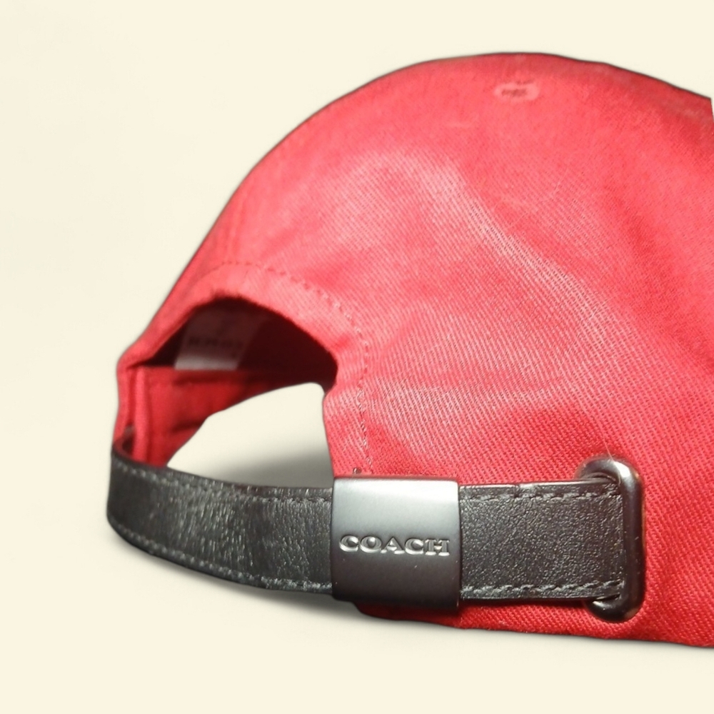 Coach Red Baseball Cap With Adjustable Leather Strap And Leather C Unisex OSFM - Picture 2 of 7